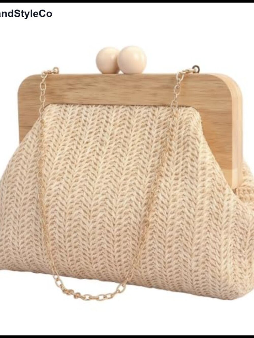 Straw Clutch Purse Woven Evening Bag Wooden Frame Vintage Style
